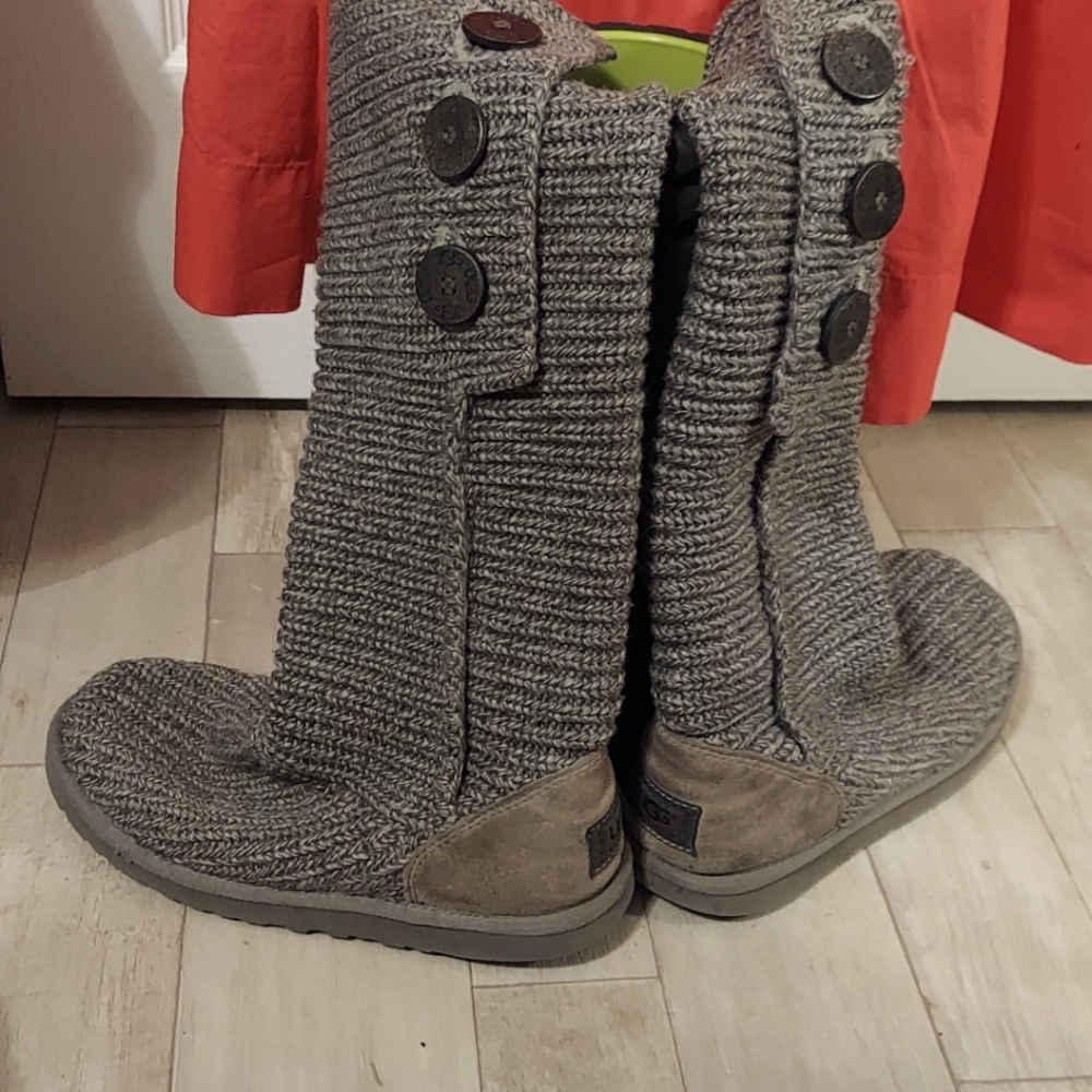 Ugg Classic Cardy Grey Wool Blend Knit Tall Winter Boots Shoes 5819 Women's 8